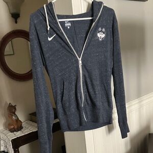 Nike Women's Heather Navy Full-Zip Hoodie with UConn Logo